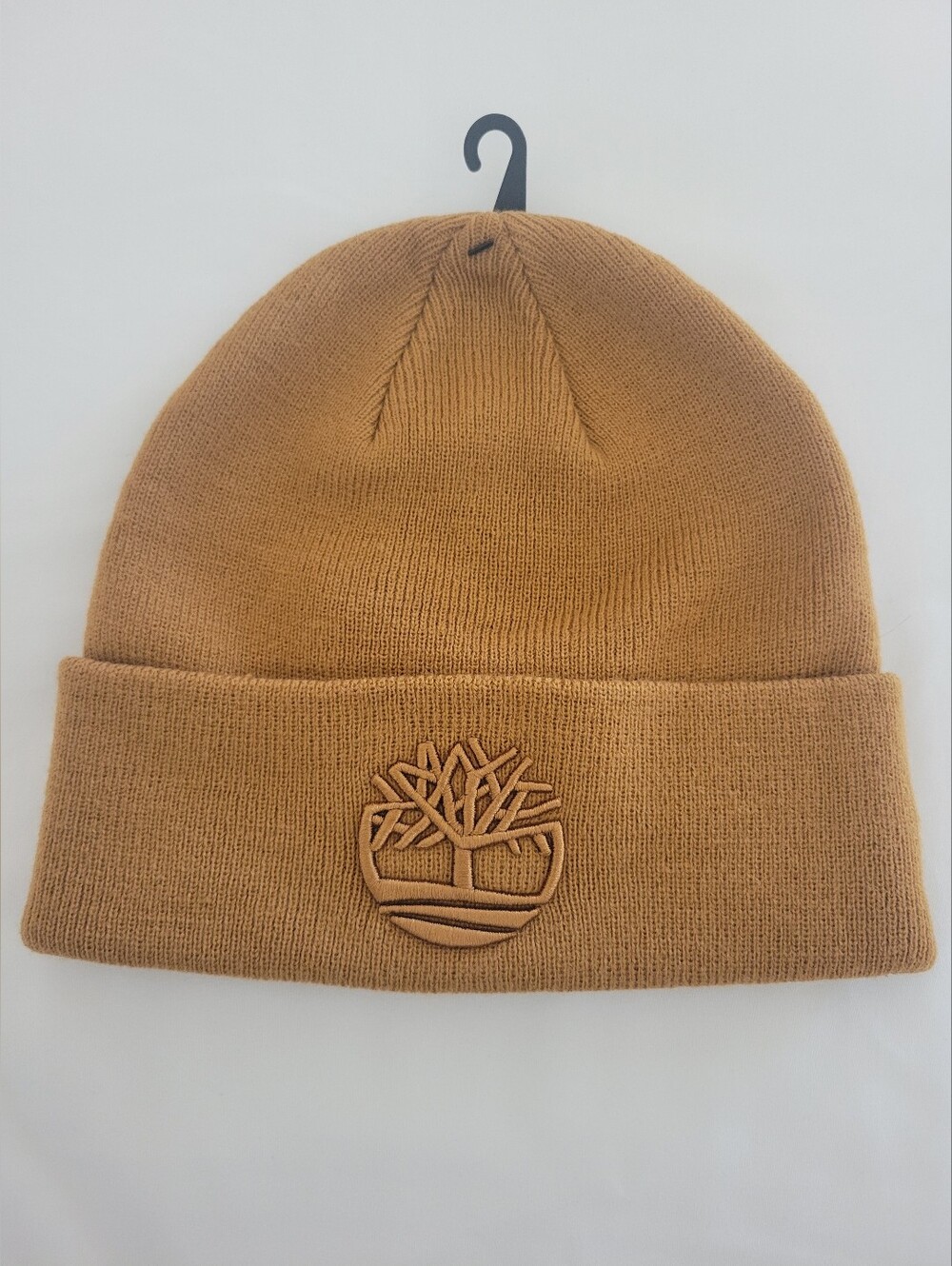 Timberland Mens Cuffed Beanie Wheat Gold Embroidered Logo Ribbed Knit Hat OS NWT